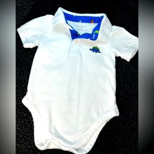 Baby Boy Onesies with collar | WHITE w/dinosaur | 0-3 months